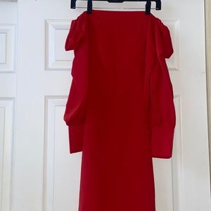 Red off the shoulder long sleeve dress